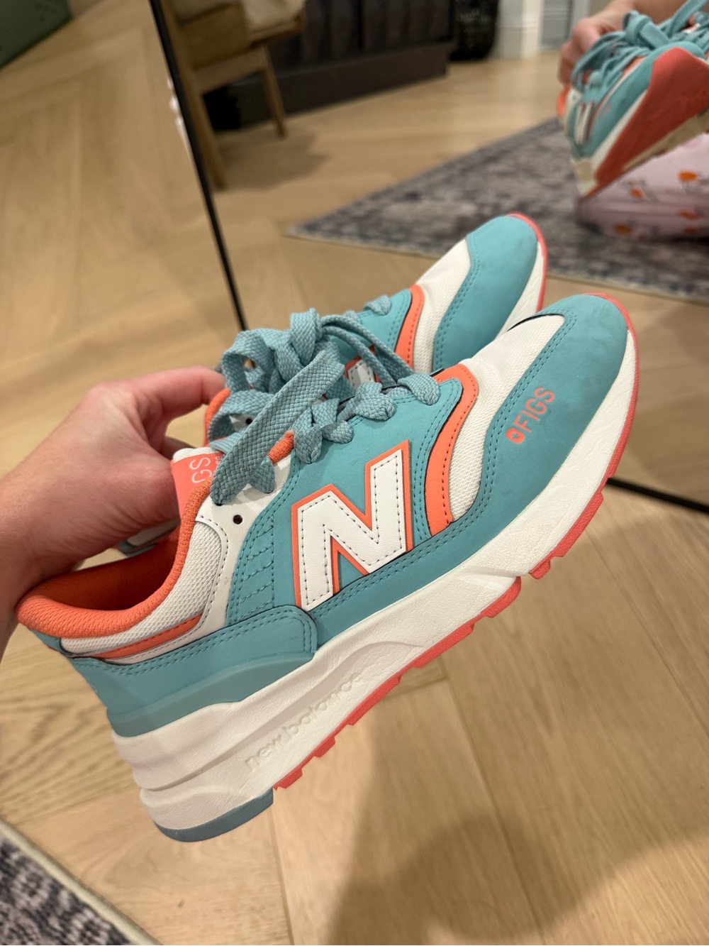 New Balance Figs Turquoise & Coral Running Sneakers